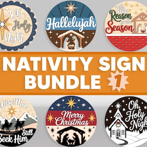 Nativity Christmas Door Sign SVG Bundle, Religious, Oh Holy Night & Wise Men Still Seek Him Door Hanger Laser cut files,Glowforge svg files