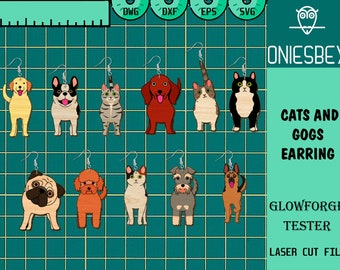 Cats and Dogs Earrings Svg Bundle, Cute Cat and Dog Svg, Earrings Laser cut file, Earrings SVG, Glowforge SVG Files, Digital File