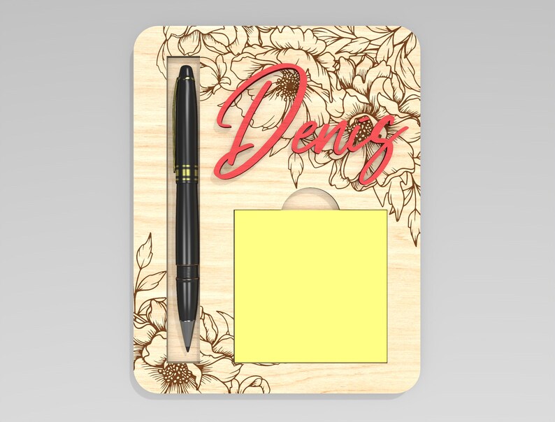 Personalized Floral Sticky Note Pad Holder SVG, Custom Name Pen ...