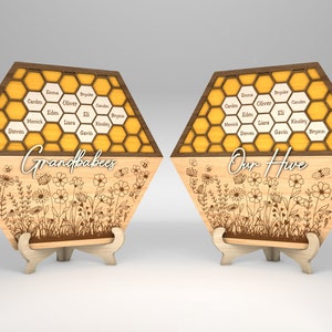 Gepersonaliseerde Bee Hive Family Tree Sign SVG, Grandbabees Sign SVG, Cadeau voor moeder, Moederdag Cadeaus SVG, Glowforge SVG-bestanden, Lasergesneden bestanden
