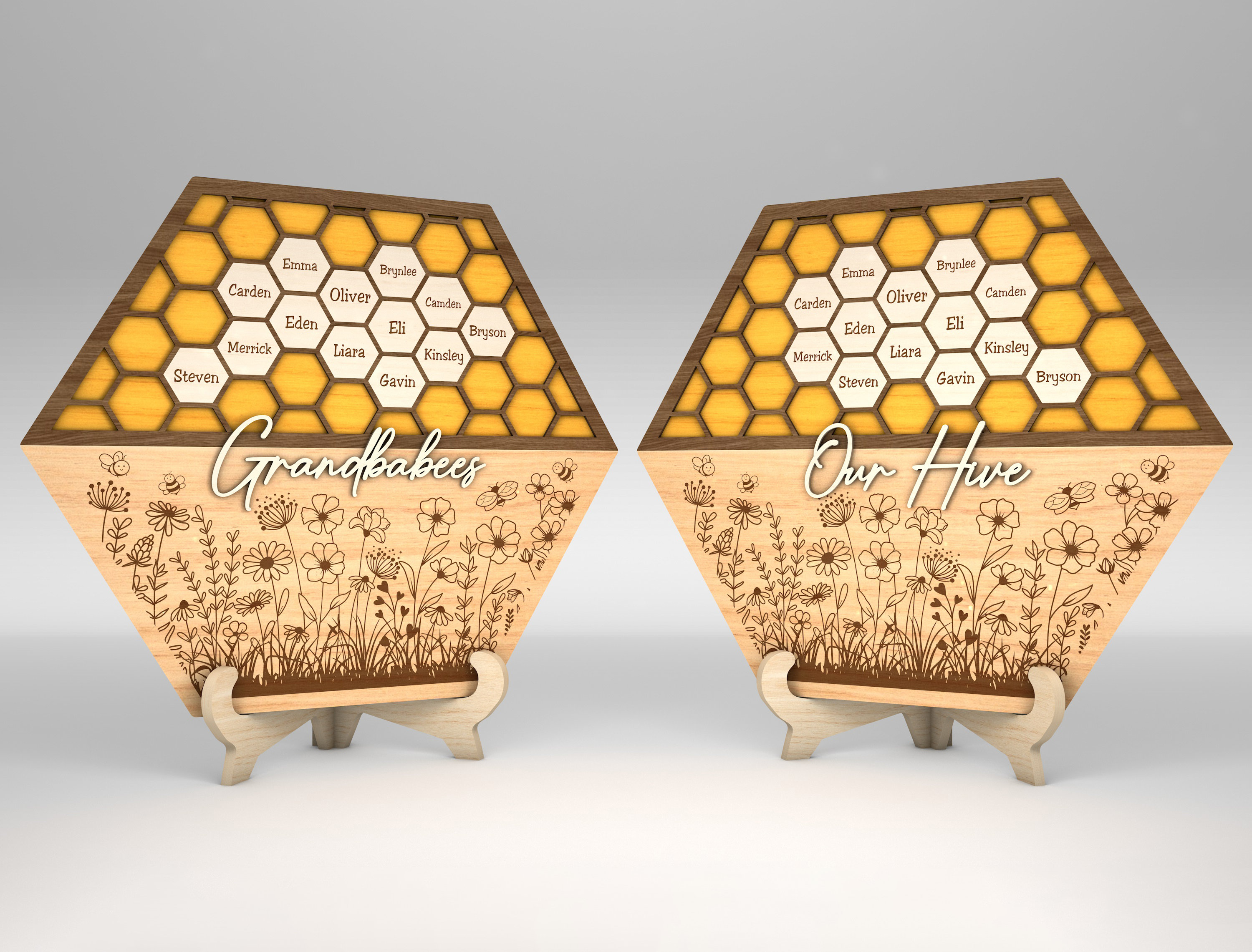 Personalized Bee Hive Family Tree Sign SVG, Grandbabees Sign svg, Gift for Mom, Mothers Day Gifts svg, Glowforge svg files, Laser cut files