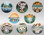 Camping Round Sign SVG Bundle, Happy Camper svg, Camper Welcome sign svg, Camping Door Hanger svg, Glowforge svg files, Laser cut files