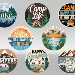 Bundle SVG de signe rond de camping, svg de campeur heureux, svg de signe de bienvenue de campeur, svg d'accroche-porte de camping, fichiers svg Glowforge, fichiers découpés au laser
