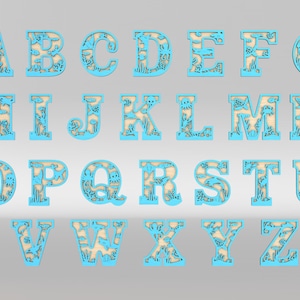 Conjunto de letras do alfabeto Sealife svg, letras temáticas do oceano svg, placa de nome subaquático svg, decoração de berçário infantil, arquivos svg Glowforge, arquivos cortados a laser