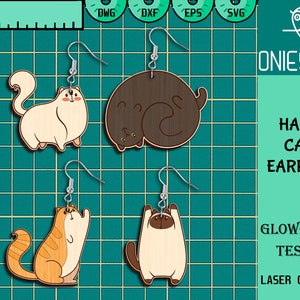 Roliga kattörhängen Svg-paket, glada katter Svg, örhängen laserskurna filer, söt kattörhänge SVG, Glowforge SVG-filer, digital fil bild 2