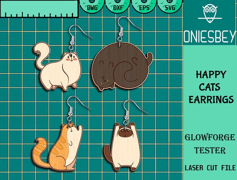 Funny Cat Earrings Svg Bundle, Happy Cats Svg, Earrings Laser Cut Files