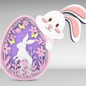 Multilayer Osterhase mit Ei SVG, Ostertag svg, Hello Spring Scene Art svg, 6-Layer-Kunststück für Glowforge, Lasercut-Dateien