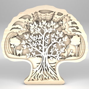 3D Multilayer Tree of Life Art svg, Green Enviroment svg, Deer Scene art svg, 8 Layer Art Piece for Glowforge, Laser cut files