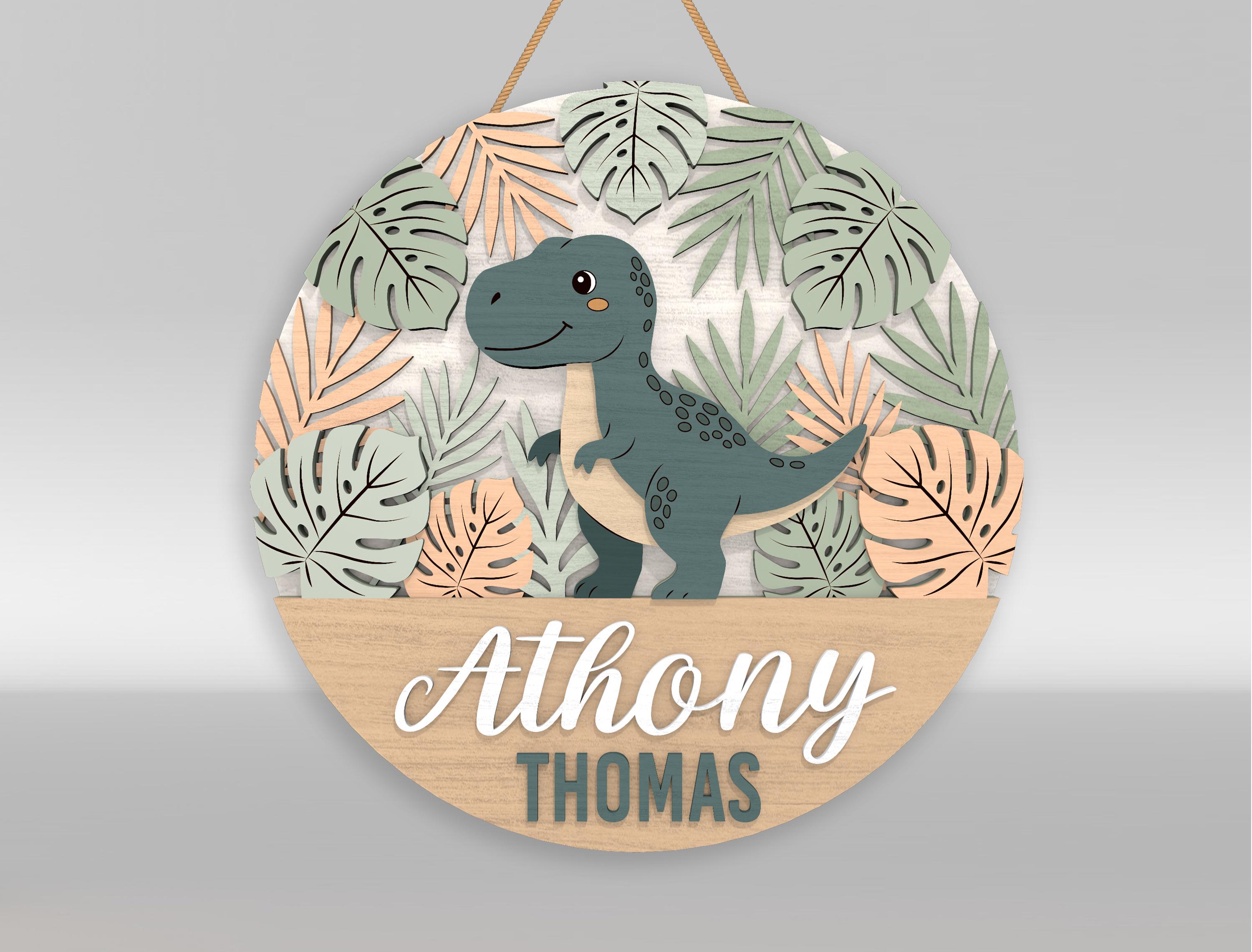 Dinosaur Baby Name Sign SVG Bundle, Jungle Tyrannosaur Lion Set Round ...