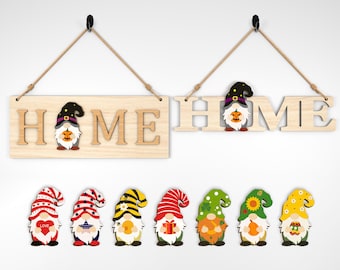 Interchangeable Home Door Welcome Sign SVG, Seasonal Gnome Door sign svg, Gnome Door Hanger svg, Glowforge svg files, Laser cut files
