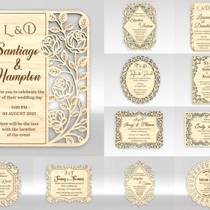 Laser cut Wedding invitation cards 11 set svg,Wooden Wedding invitation cards svg,Wedding card gift svg, Glowforge svg files,Laser cut files