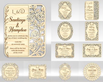 Laser geschnitten Hochzeitseinladungskarten 11er Set svg, hölzerne Hochzeitseinladungskarten svg, Hochzeitskarte Geschenk svg, Glowforge svg Dateien, Laser cut Dateien