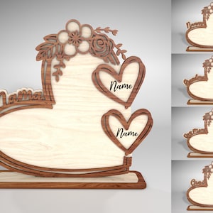 Personalizado Floral Mamá Corazón Stand Decoración SVG, Regalo para mamá, Día de las Madres svg, Regalos del Día de las Madres svg, Archivos svg Glowforge, Archivos cortados por láser