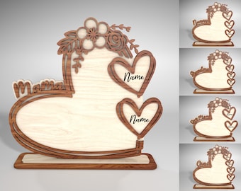 Personalized Floral Mom Heart Stand Decor SVG, Gift for Mom, Mothers Day svg, Mothers Day Gifts svg, Glowforge svg files, Laser cut files