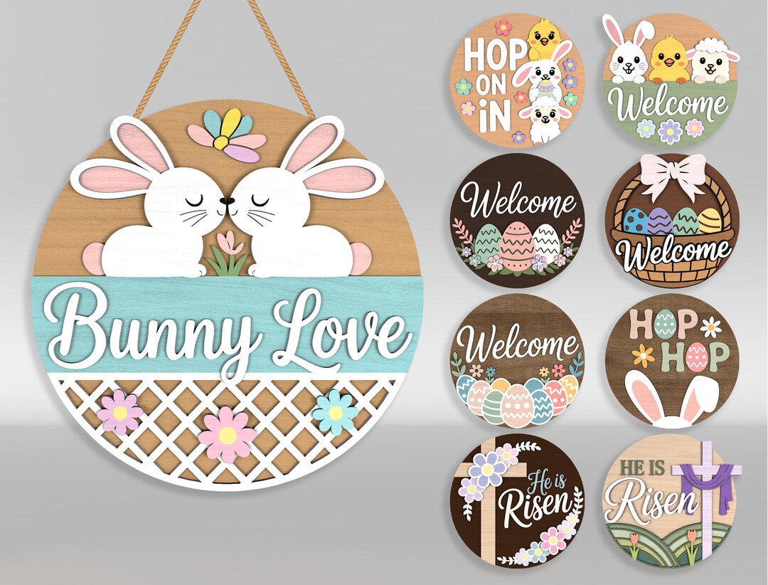 Hello Easter Door Hanger SVG Bundle, Bunny Love Spring Welcome Easter ...
