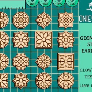 幾何学スタッドイヤリング SVG バンドル、幾何学スタッドイヤリング レーザーカット ファイル、幾何学イヤリング SVG、Glowforge SVG ファイル、デジタル ファイル