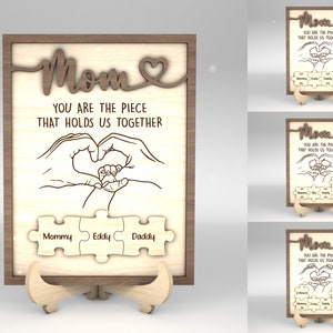 Personalized Mothers Day Puzzle Sign SVG, Family hands sign svg, Gift for Mom, Mothers Day Gifts svg, Glowforge svg files, Laser cut files