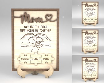 Personalized Mothers Day Puzzle Sign SVG, Family hands sign svg, Gift for Mom, Mothers Day Gifts svg, Glowforge svg files, Laser cut files