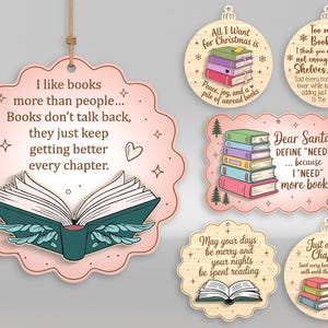 Bookworm Ornaments Svg, Christmas Book Lover Ornaments Svg, Book Lover Ornament SVG, Book ornament svg, Glowforge svg files, Laser cut files