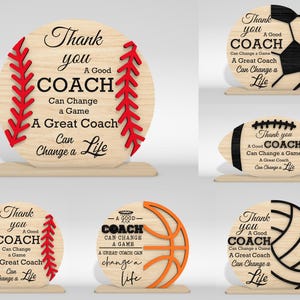 Cartello di ringraziamento per allenatore di calcio SVG, cartello di baseball, basket, pallavolo, allenatore di football SVG, regali di apprezzamento per l'allenatore, file tagliati al laser Glowforge