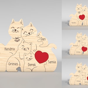 Personligt kattfamiljpussel SVG, kattpusselbitar svg, fars dag-presenter, mors dag svg, Glowforge svg-filer, laserskurna filer