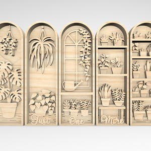 Arte de plantas de interior multicapa (SVG), plantas en maceta (SVG), plantas colgantes (SVG), plantas suculentas (SVG), obra de arte de 8 capas para Glowforge, archivos cortados con láser