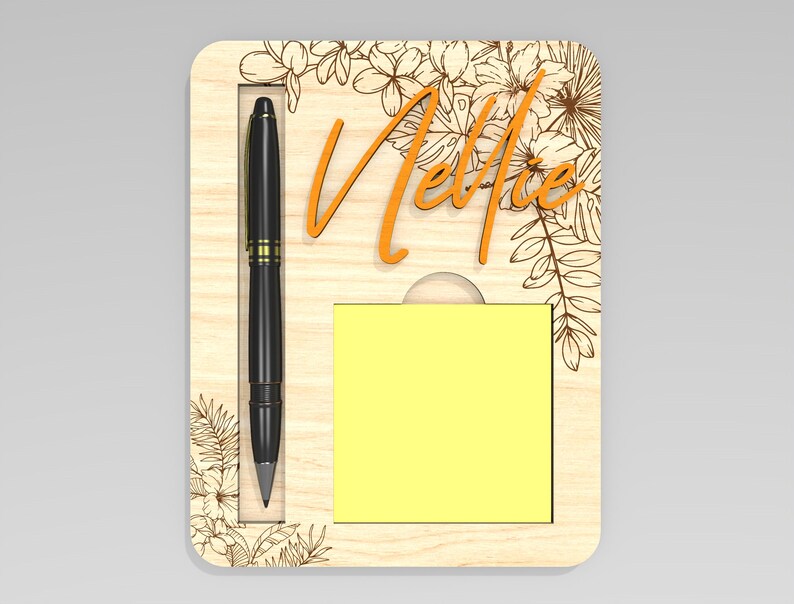 Personalized Floral Sticky Note Pad Holder SVG, Custom Name Pen ...