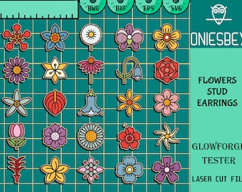 Flowers Stud Earring Svg Bundle, Flowers Stud Earrings Laser cut file, Floral Earrings SVG, Glowforge SVG Files, Digital File