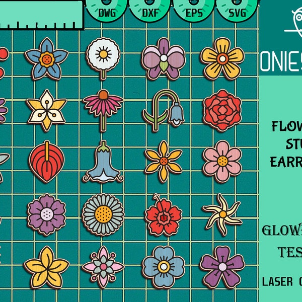 Flowers Stud Earring Svg Bundle, Flowers Stud Earrings Laser cut file, Floral Earrings SVG, Glowforge SVG Files, Digital File