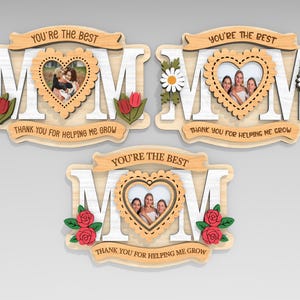Cadre photo floral avec aimant pour réfrigérateur pour la fête des mères, svg de maman réfrigérateur aimant photo, cadeaux pour la fête des mères, fichiers svg Glowforge, fichiers découpés au laser