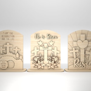 Ostern Risen Stand Dekor SVG, Ostertag svg, Er ist Risen svg, Christian Jesus Cross Art svg, Glowforge svg-Dateien, Laser-Schnitt-Dateien