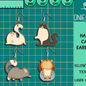 Roliga kattörhängen Svg-paket, glada katter Svg, örhängen laserskurna filer, söt kattörhänge SVG, Glowforge SVG-filer, digital fil bild 3