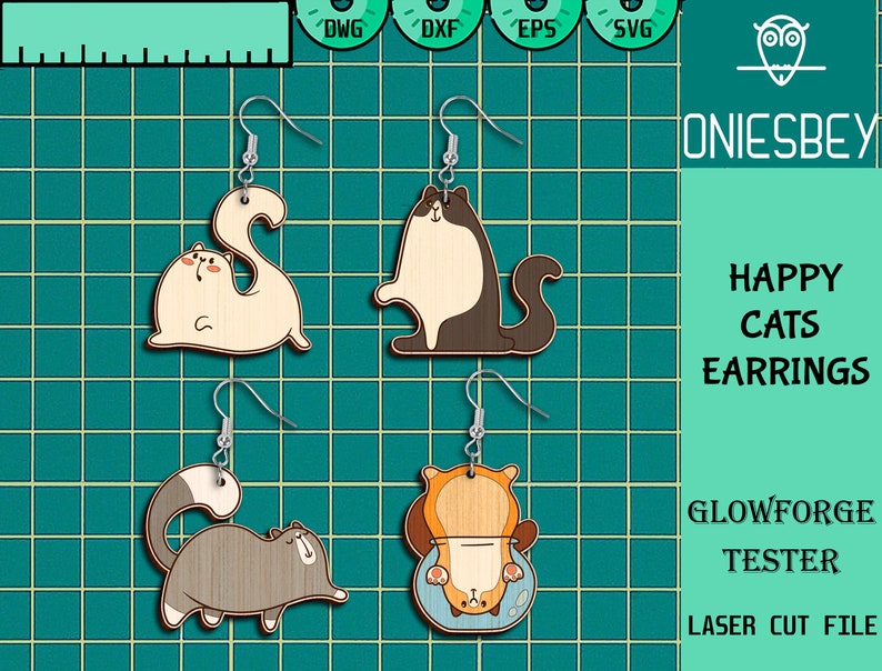 Roliga kattörhängen Svg-paket, glada katter Svg, örhängen laserskurna filer, söt kattörhänge SVG, Glowforge SVG-filer, digital fil bild 3