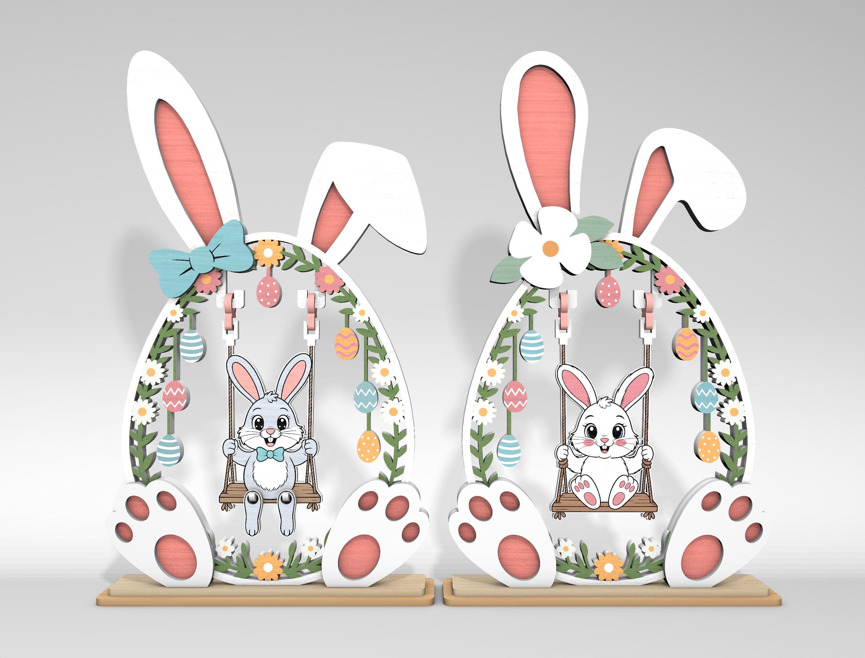 Easter Bunny on Swing Laser Cut File,easter Bunny Shelf Sitter Laser ...