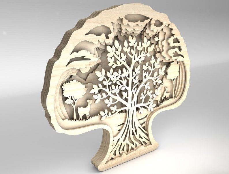 3D Multilayer Tree of Life Art Svg, Green Enviroment Svg, Deer Scene ...