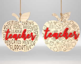 Teacher Apple Ornaments Svg, Gift for Teacher, Teacher Ornament Laser cut file, Teacher Appreciation Day, Glowforge SVG Files