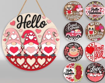 Happy Valentines Day Door Hanger SVG Bundle, Heart welcome sign Laser cut files, Valentine's Day decor, Cricut, Xtool, Glowforge svg files