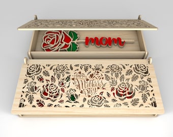 Mothers Day Box Gift with Rose SVG, Wooden Rose svg, Gift for Mom, Mothers Day svg, Mothers Day Gifts, Glowforge svg files, Laser cut files