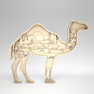 Multistrato cammello scena arte in formato SVG, 3D a strati cammello arte in formato SVG, cammello in formato SVG, pezzo d'arte a 8 strati per Glowforge, file tagliati al laser