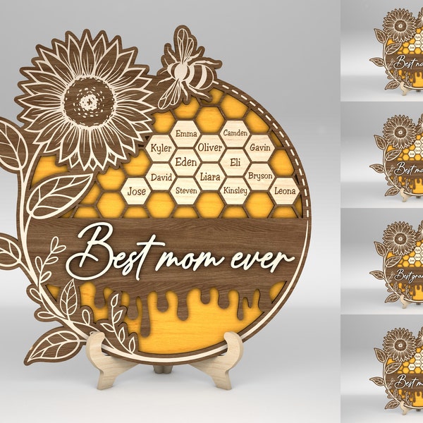 Personalized Bee Hive Best Mom Ever Sign SVG, Grandbabees Sign svg, Gift for Mom, Mothers Day Gifts svg, Glowforge svg files,Laser cut files