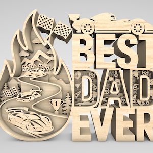Multilayer Best Dad Ever Art SVG, Rennwagen-Svg, Rennflaggen-Svg, Geschenk für Papa, Vatertagsmaus, Glowforge-Svg-Dateien, Laser-Schnitt-Dateien