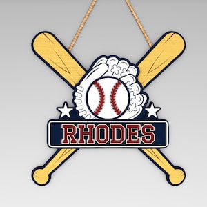 Personalized Baseball Name Sign SVG, Baseball Door Hanger SVG, Baseball Laser Cut File, Baseball Player Room Decor Digital Download