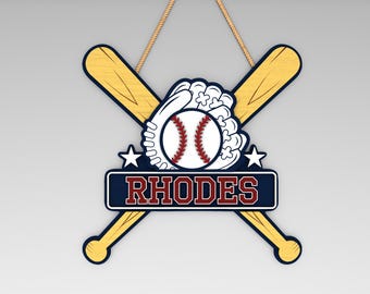 Personalized Baseball Name Sign SVG, Baseball Door Hanger SVG, Baseball Laser Cut File, Baseball Player Room Decor Digital Download
