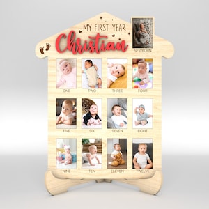 Cornice per foto personalizzata per il mio primo anno in formato SVG, segno di pietre miliari per bambini da 1 a 12 mesi in formato SVG, primo compleanno Decor in formato SVG, file SVG Glowforge, file tagliati al laser