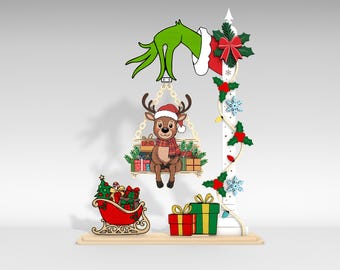 Renna di Natale su altalena Laser SVG, Renna sullo scaffale Laser SVG, Natale Laser SVG, Natale sullo scaffale svg, file Glowforge svg