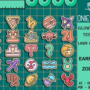 Zodiac Stud Earring Svg Bundle, Zodiac Stud Earrings Laser cut file, Zodiac Earring SVG, Gift for Her, Glowforge SVG Files, Digital File image 1