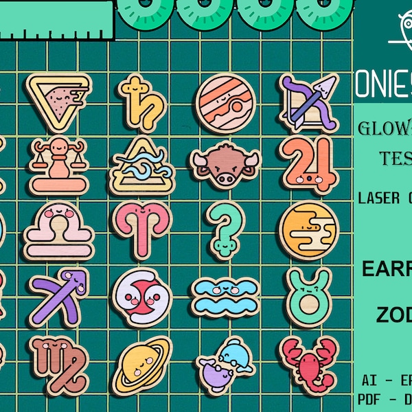 Zodiac Stud Earring Svg Bundle, Zodiac Stud Earrings Laser cut file, Zodiac Earring SVG, Gift for Her, Glowforge SVG Files, Digital File