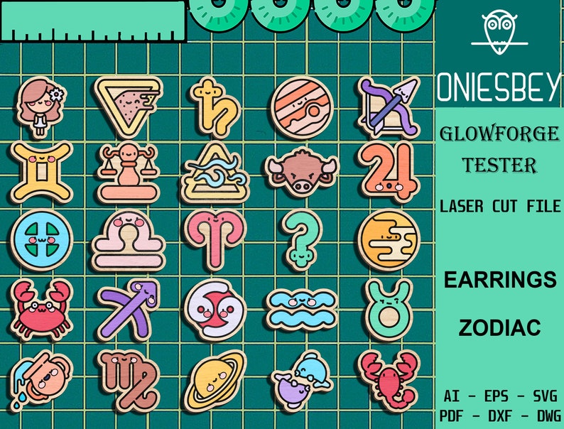 Zodiac Stud Earring Svg Bundle, Zodiac Stud Earrings Laser cut file, Zodiac Earring SVG, Gift for Her, Glowforge SVG Files, Digital File image 1