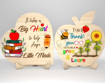 Personalized Teacher Apple Sign SVG,Gift for Teacher, Teacher Heart Sign svg,Teacher quotes svg,Glowforge svg files,Laser cut files