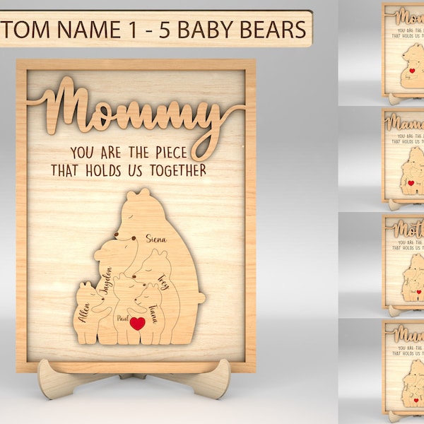 Personalized Mothers Day Puzzle Sign svg,Bear Mama Puzzle SVG, Gift for Mom,Mothers Day Gifts svg, Glowforge svg files, Laser cut files